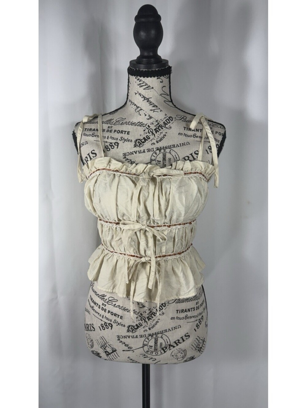 Thirty1 Thirty Womens Ivory Ruffle Tie Peasant Top Size M Boho Corset Style